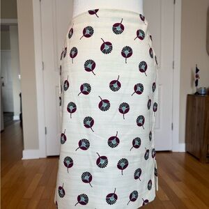 LOFT Cream Pencil Skirt with Plum and Teal Floral Motif